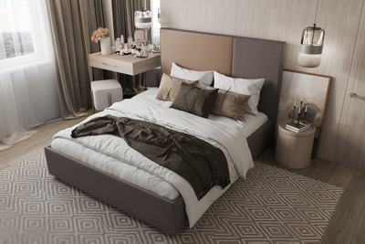 Кровать односпальная, двуспальная, MyCloud Джордан с подъемным механизмом, бельевым ящиком, мягкое квадратное изголовье
