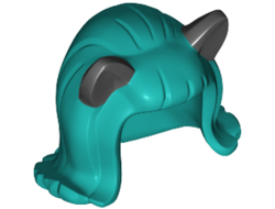 Minifigure, Hair Female Mid-Length Flipped Ends, Short Bangs, with Black Cat Ears Pattern, Dark Turquoise (20592pb02 / 6228551)