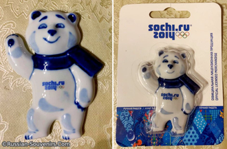 Магниты-талисманы Sochi 2014 фарфоровые «Гжель» (1 шт или набором)