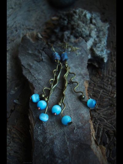 Бохо-серьги с кошачьим глазом "Небесные ручейки"