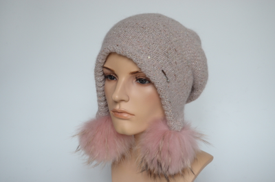 Шапка ушанка розовая с помпонами Vizio Италия 8022