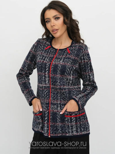 Жакет полуприлегающего силуэта в красно-синем цвете