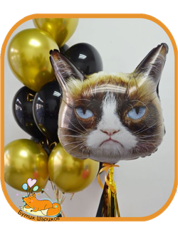 Воздушные шары чёрные с золотым и злой кот