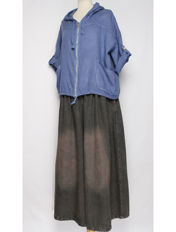 Блуза-жакет ЛЁН "КИМОНО КАПЮШОН"  джинс, черная, зеленая, графит р.44-48