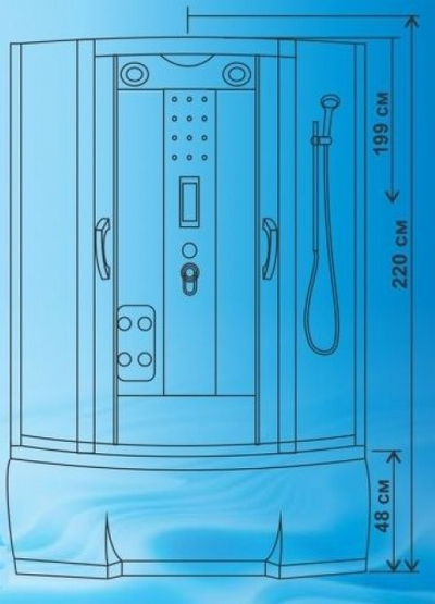 Душевая кабина Водный Мир ВМ-8828, Высокий поддон, задние стекла белые, передние стекла матовые,150x85x220 см.