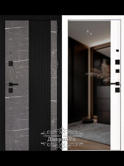 STEEL ART (МЕЛИТОПОЛЬ). NEW ТРОЯ 228Д (МАРМОРИС). ТОЛЩИНА 110 мм. ТРЕХКОНТУРНАЯ. МИНЕРАЛЬНАЯ ПЛИТА. ТОРОС ГРАФИТ/ БЕЛЫЙ МАТОВЫЙ. ДВУХЦВЕТНЫЙ КОРОБ.