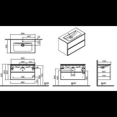 Шкаф Vitra Metropole Edge c 2 ящиками,  подсветкой в верхнем ящике, 100 см с, цвет ореховое дерево, 67156