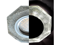 Светильник встраиваемый Ecola LD1652 MR16 GU5.3 Стекло 8-угольник подсветка 4K Серебряный блеск/Хром 25x90 SS1652EFF