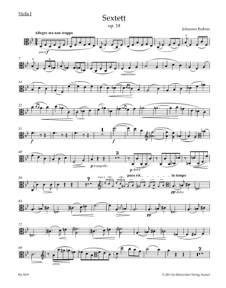Brahms Sextet for 2 Violins, 2 Violas and 2 Violoncellos B-flat major op. 18