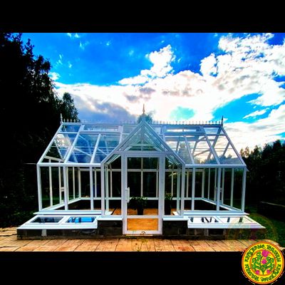 Базовая комплектация теплицы в английском стиле с холлом из стекала и алюминия ЕЛИЗАВЕТА 6000 х 3000 мм