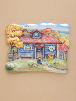 Деревенский дворик осень (панно)