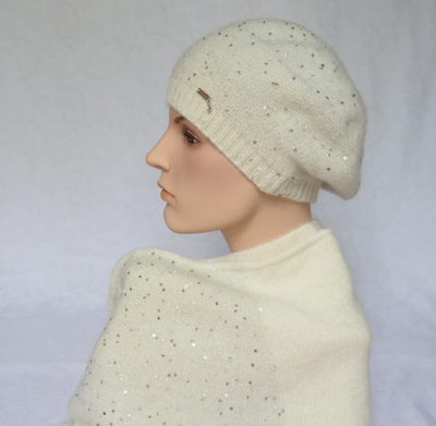 Берет вязаный тонкий с пайетками Италия Визио и шарф фото