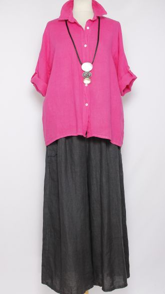 Рубашка лён "ПРЯМАЯ ДЛИННАЯ"  фуксия, песочная, серая  р.46-50