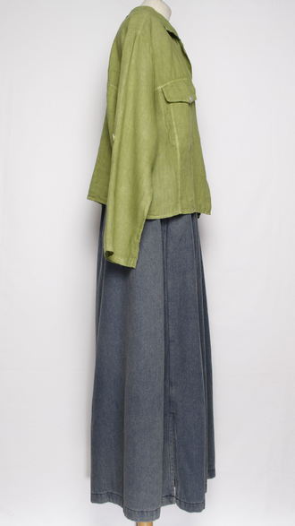 Блуза-жакет лён "КЛАПАНЫ КАРМАНЫ" трава, хаки, морская волна р.48-54