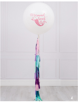 Шар гигант белый с принтом русалочки (с надписью)