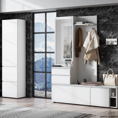 Одри Вешалка с зеркалом Белый