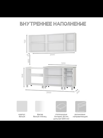 Дина 2 м кухонный гарнитур Белый глянец