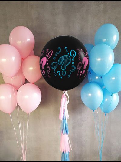 Воздушные шары для Гендер Пати. Два фонтана и огромный шар сюрприз с конфетти.