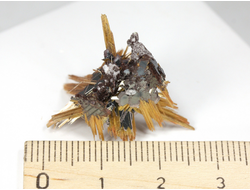 Редкость! Рутил свободного роста, сростки "звезды" золотистых игольчатых кристаллов на кристаллах гематита, Бразилия (27*22*15 мм, 2,3 г) №37914