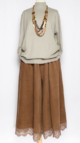 ЮБКА-БРЮКИ  вельветовая "Кружево"карамель  р.50-58