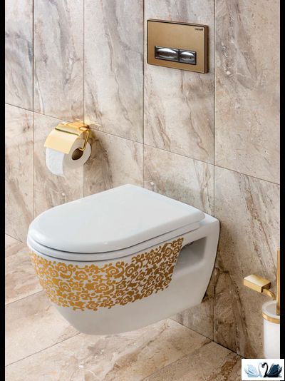 Чаша унитаза CREAVIT Terra TP325-11CB00E-CA00 с декором золото Цветы, подвесная