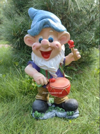 Гном музыкант с барабаном 43*23см   2кг   полистоун Россия  2579/091037-2*