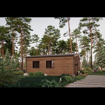 Одноэтажный каркасный дом с двумя спальнями и террасой (SK92)