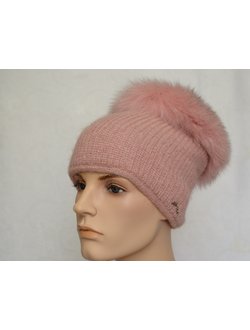 Персиковая шапка вязаная с мехом Vizio Италия 6470 TP фото