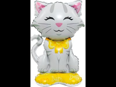 Шар 3D (24&#039;&#039;/61 см) Фигура на подставке, Кошечка с бантиком, Белый