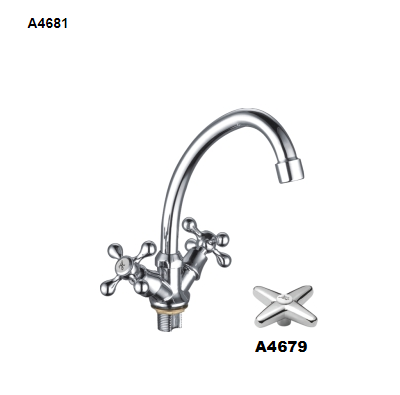 Смеситель для кухни с гайкой двухрыжачный, Силумин, Хром, Accoona A4679