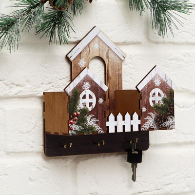 Ключница новогодняя с полкой "Домики", 22 х 20 см