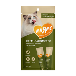Крем-лакомство Мнямс с уткой и тунцом Кацуо, 4*15 гр