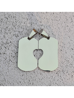 Парный комплект стальной жетон с вырезом сердца 32*17 мм (глянец)