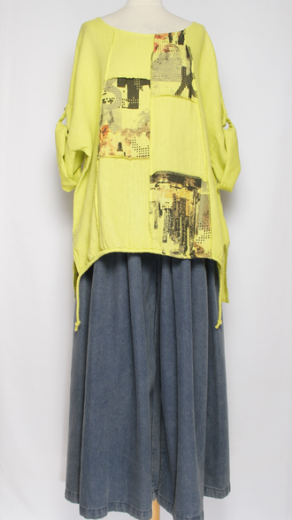 БЛУЗА ЛЁН КИМОНО "ГОРОД" лайм, желтая до р.56