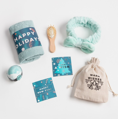 Набор подарочный  "Happy new year" с банными аксессуарами, Бирюзовый  (5 предметов)