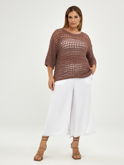 Джемпер-сетка вязанный с рукавом 3/4, цвет- мокко, терракот