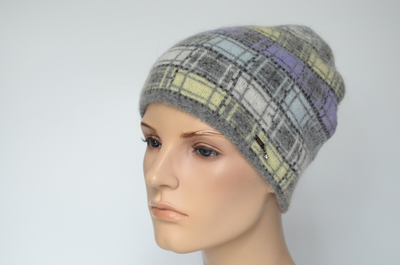 Шапка в клетку Vizio Италия 1038 CY серая с желтым