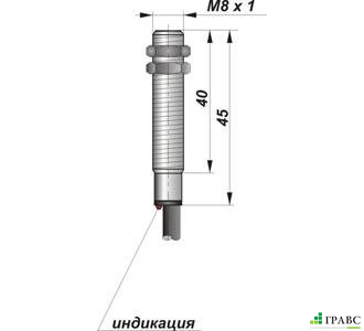 Индуктивный датчик цилиндрический с резьбой И81-NO-NPN (М8х1)