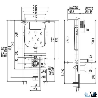 Инсталляция для унитаза Creavit GR5003.01 с кнопкой Ore GP3002.01 черная матовая