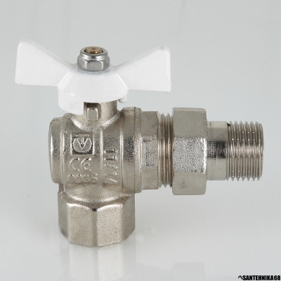 Кран шаровый VALTEC BASE угловой с полусгоном и белой ручкой 1/2 3/4 VT.228.NW