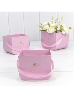 Коробка подарочная с закруг. дном принт "Роза" (розовая) 12,5*9*10см