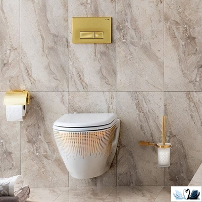 Панель смыва инсталляции для унитаза CREAVIT ORE GP3006.00 с плиткой под мрамор и унитазом TP325