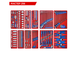 Набор инструментов 256 предметов, "МАСТЕР 256", для тележки, 11 ложементов МАСТАК 5-00256
