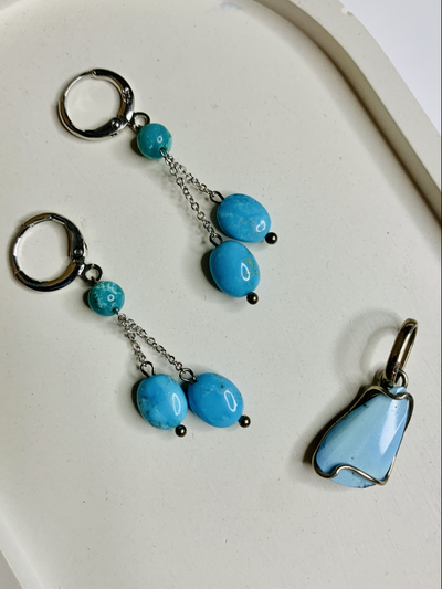 Серьги удлиненные с бирюзой