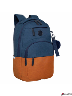 Рюкзак GRIZZLY школьный, укрепленная спинка, 2 отделения, для девочек, BLUE/ORANGE, 43×27,5×16 см. 272807