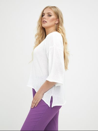 Джемпер вязанный с рукавом 3/4, цвет-белый, фуксия