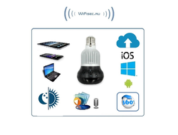 Панорамная WiFi видеоняня/видеокамера (лампа накаливания, цоколь Е27) с DVR, HD 960p (360EyeS)