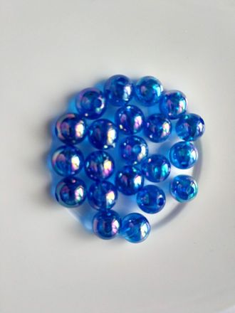 Бусины синие радужные, диаметр 8 мм, вес пакетика 25 гр