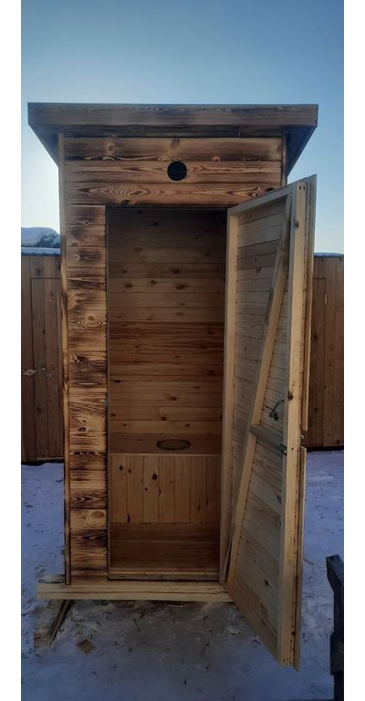 Туалет Садовый (из вагонки, обожжённый, квадратный, с сиденьем, кровля  Шоколад)