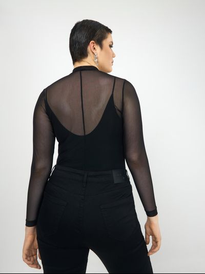 Прозрачная черная блузка plus size